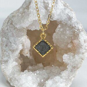 3/$20 14k Gold Black Glitter Resin Diamond Charm Handmade Pendant Necklace